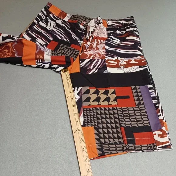 Mens Geometric Abstract Print 2 Piece Set Orange Black White Tunic and Shorts - Picture 9 of 13